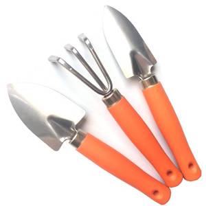 lot 5817 image: Mini Kids Garden Tool Set for Toddler with Trowel, Cultivator, Transplanter 3 Piece Mental Hand Tools (Orange)
