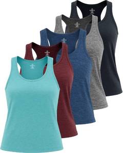 lot 5830 image: 5 Pack Womens Quick Dry Fit Ladies Tops Blouse Tee Athletic Yoga Workout Running Gym Active Tees Exercise Women Racerback Sleeveless Flowy Fitness Loose Fit Moisture Wicking Tank Top - Set 10,XL