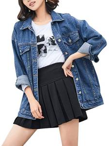 lot 5836 image: Omoone Womens Oversized Mid Long Denim Jacket Jean Biker Coat(0199-Dark Blue-L)