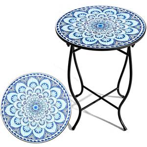 lot 5866 image: Weogot Round Side Table, Patio Accent Weather Resistant Metal Side Table for Livingroom Patio Balcony Yard Porch Garden, Indoor Outdoor Small Plant Stand