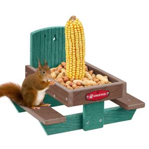 lot 5883 image: Kingsyard Squirrel Feeder Table for Outside, Recycled Plastic Squirrel & Chipmunk Picnic Table Feeder with Corn Cob Holder, 2 x Solid Structure Benches, Easy to Clean (Green)
