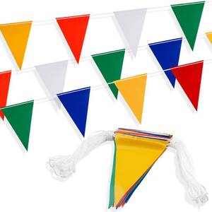 lot 5887 image: Safety Banner Flags, Perimeter Warning Flag Line, For Flagging ConstructionTraffic BarrierParking LotRooftopParty & Special Events Multicolor 7 X 10 Pennants On 50 String