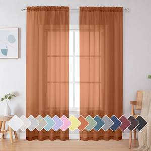 lot 5892 image: Simplebrand Orange Sheer Curtains 84 Inches Long, Light Filtering Rod Pocket Solid Color Window Sheer Curtain Panels, Elegant Curtains & Drapes for Living Room, Bedroom 2 Panels (42 W x 84 L)