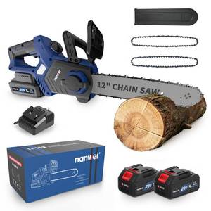 lot 5893 image: NANWEI 12 Inch Brushless Electric Chainsaw Cordless With 2x4.0Ah 20V Batteries and 2 Chains,Battery Powered Chainsaw For Wood,Tree Cutting (With Batteries)