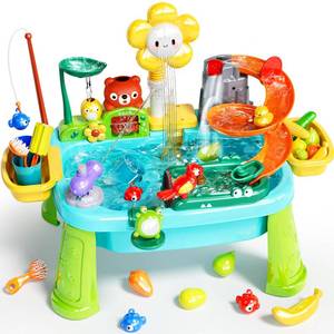 lot 5894 image: Pupu Pig Water Table Play Sink Toys for Toddlers, Kids Play Kitchen Sink with Running Water, 360° Electric Faucet, Floating Fishing Game, Sensory Water Table Toys for Boys Girls Summer Gifts