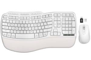 lot 5896 image: White Ergonomic Wireless Keyboard and Mouse Combo, 2.4G Full Size Ergo Wave Key Board with Cushioned Plam Rest, Natural Typing, 3 DPI Adjustable Silent Mouse for ComputerLaptopWindowsMac - Sablute