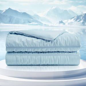 lot 5916 image: Cozy Bliss Seersucker Cooling Comforter Twin Size, Q-Max 0.45 Reversible Lightweight Cooling Blanket, Breathable Silk Smooth Summer Bedding Quilt for Hot Sleepers Night Sweats Cold Blue