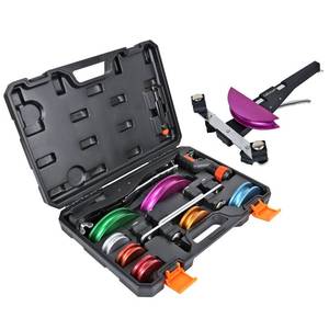 lot 5918 image: CARVALAX 90° Ratcheting Pipe Tube Bender Set 14 to 78 O.D. with 7-Color Aluminum Heads LITE MODEL (No Reverse) with Tube Cutter &amp Deburring for HVAC, Air Conditioning and Heating Repair