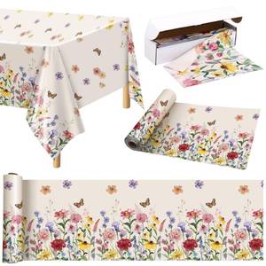 lot 5922 image: Kochorie 100 Ft x 54 Inch Spring Floral Tablecloth Roll Plastic Flower Tablecloth Roll Wildflower Butterfly Disposable Table Cover for Spring Tea Party Supplies Birthday Wedding Party Decorations