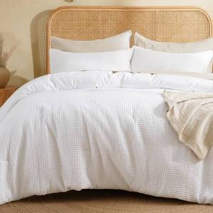 lot 5937 image: Davids Home Waffle Weave Comforter Set 3PCS California King Size, Soft Breathable Lightweight Skin-Friendly Warm for All Season, Elegant Aesthetic Home Decor Bedding Set with Pillow Shams, White