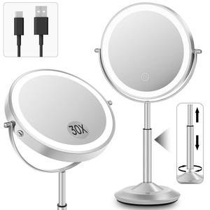 lot 5953 image: vpu Makeup Mirror with Lights, 1X30X Lighted Magnifying Mirror Height Adjustable, 3000mAh Rechargeable Double Sided Vanity Mirrors with 3 LED Lighting and Adjustable Brightness for Desk Women Gift