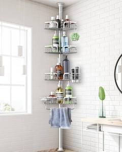 lot 5957 image: Clothink Corner Shower Caddy Tension Pole 4 Tier Adjustable Stainless Steel Shower Shelf for Inside Shower Bathtub Shampoo,Standing Bathroom Organizer Shelves with 39 to 113 inch Height