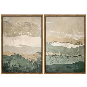 lot 5961 image: Framed 2Pcs Green Abstract Wall Art with Wood Frame Rustic Landscape Canvas Print Earth Tones Farmhouse Painting Picture Wall Decor for Living Room Bedroom Office12x16 Inches