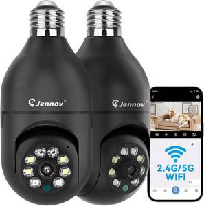 lot 7003 image: Jennov 2K Light Bulb Security Camera Wireless Outdoor, Indoor Light Socket Cameras for Home Security, Human Detection, 355°, Color Night Vision, 5G2.4G WiFi, Screw in, Compatible with Alexa