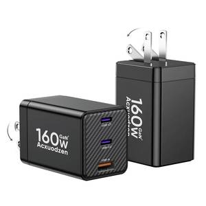 lot 7005 image: 2 Pack USB C Charger Block 160W, 3-Port GaN Super Fast Charger, Dual 65W Type C Charging Block, Foldable QC3.0 Laptop Fast Charging Adapter for MacBook, iPhone, Samsung, Galaxy, iPad, Android, Black