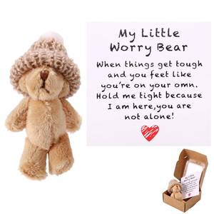 lot 7013 image: TOYMIS 1 Set Mini Plush Worry Bear with A Hat, Handmade Positive Small Plush Bear in A Box with Encouragement Little Card Inspirational Support Toy for Family Friend Coworkers Graduation Gift