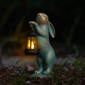 lot 7027 image: MININOVA Garden Statues Rabbit with Solar Lantern Resin Outdoor Bunny Figurines Decorations for Patio Yard Lawn Ornaments Gifts for Mothers Day Birthday Housewarming