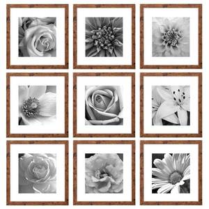 lot 7042 image: eletecpro 12x12 Picture Frames Set of 9 with Mat for 8x8 Photos or without Mat for 12x12, Square Gallery Wall Decor Collage for Picture Display, Rustic Brown Frame Set for Wall Hanging