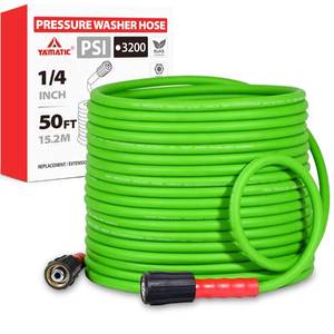 lot 7047 image: YAMATIC Pressure Washer Hose 50FT - 14 3200PSI - Super Flexible, Kink-Resistant, No Leak M22 Brass Thread for Electric & Gas Pressure Washers, Green