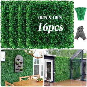 lot 7050 image: 16 Pcs 10 X 10 Artificial Grass Wall Panels, UV-Resistant Fake Boxwood Panels Faux Green Grass Wall Greenery for Indoor Outdoor Patio Balcony Office Privacy Fence Wedding Party Photo Backdrop Decor