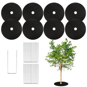 lot 7076 image: Tezhile 8 Pack Non-Woven Tree Mulch Ring 20.5 Inch, Round Mulch Ring Tree Protector Mat with 20 Garden Stakes, Reusable Heavy Duty Weed Barrier Fabric for Weed Control Root Protection