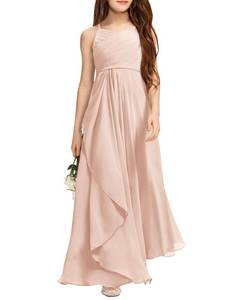 lot 7078 image: Imily Bela Girls A-Line Halter Dress Junior Bridesmaid Flower Girl Flowy Chiffon Maxi Dresses Wedding Party Pageant Gown 120