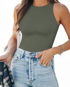 lot 7079 image: MANGOPOP Tank Top Body Suits Women Sexy Crew Neck Racerback Halter Ribbed Sleeveless Bodysuit for Women L