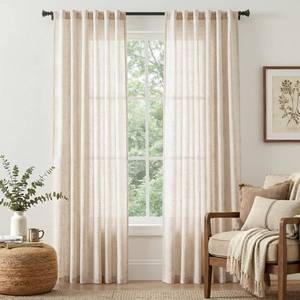 lot 7095 image: jinchan Beige Linen Blend Curtains 90 Inches Length 2 Panels for Bedroom Living Room, Light Filtering 50 Inches Wide Natural Farmhouse Drapes with Rod Pocket Back Tab (50W x 90L, Ecru)