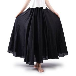 lot 7098 image: OCHENTA Womens Casual Cotton Long Maxi Skirt Flowy Boho for Summer Beach Goth Fairy Renaissance Weekend Skirts Black 105CM