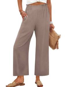 lot 7099 image: ANRABESS Womens Wide Leg Palazzo Pants Summer Beach High Waisted Cropped Flowy Pants 2026 Dressy Casual Trousers with Pockets Light Camel X-Large