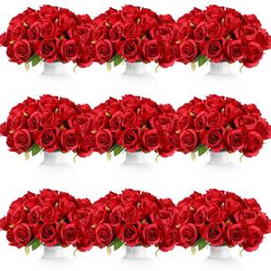 lot 7114 image: Jexine 120 Pcs Artificial Rose Flowers Bouquet Bulk Silk Realistic Fake Flowers for Wedding Anniversary Bridal Bouquet DIY Floral Arrangement Romantic Home Decor Gifts(Red)