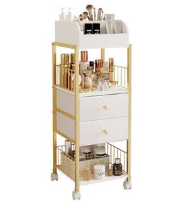 lot 7130 image: ZQUYAJ Makeup Organizer Storage Cart, Large Skincare organizers, Makeup Stand with Drawers, Makeup Vanity Organizer Cosmetics Display Cases Holder for Skin Care Nail Polish Perfume Makeup Brush (Gold)