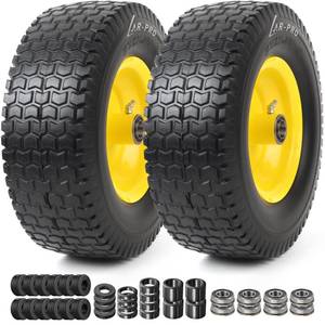 lot 7132 image: AR-PRO (2 Pack) 13x5.00-6 Flat Free Front Tire and Wheel Assembly, Solid Riding Lawn Mower Wheels, 3-6 Offset Hub (Adjustable), 34&58&12 Bearing, 400 lb Load