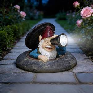 lot 7142 image: RATUEJIA Solar Garden Gnome Outdoor Decor, Funny Gnome Statue Peeking from Manhole Cover, Waterproof Resin Figurine Lights for Yard Lawn Patio, Gift for Women & Garden Lovers
