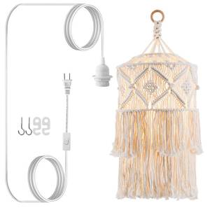 lot 7143 image: FLSFU Boho Plug in Pendant Light, Hanging Light with Plug in Cord, Hanging Lamp with Handmade Macrame Lamp Shade, Boho Plug in Hanging Light Fixtures for Living Room Bedroom Decor