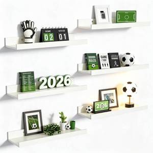 lot 7147 image: upsimples Floating Shelves for Wall, Wall Shelves for Decor Storage Set of 6, Wall Mounted Wood Shelf for Bedroom, Living Room, Bathroom, Kitchen, Picture Ledge Shelf, White