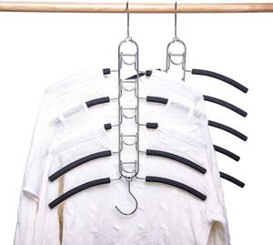 lot 7149 image: Nature Smile 4 Pack 5 in 1 Anti Slip Clothes Hangers,Space Saver Magic Metal Hangers,Multi Layers Wardrobe Clothes Rack,Heavy Duty Metal Blouse Hanger Closet Storage Organizer