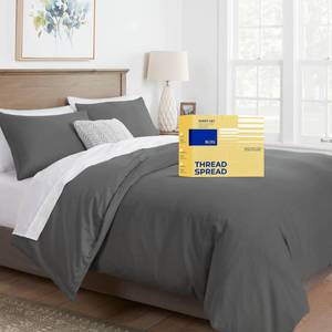 lot 7155 image: THREAD SPREAD QueenFull Duvet Cover, 600 Series Bliss Collection Sateen 3Pc Egyptian Cotton Duvet Cover Set, 100% Pure Cotton, 2 Pillow Shams, Zipper Closure, 7 Corner Ties (Dark Grey)