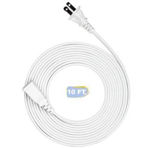 lot 7172 image: Jplenty 10FT White Flat and Thin 2 Prong Long Extension Cord for IndoorOutdoor Use with Single Outlet - Ideal for Holiday Lights, Lamps, Cameras,Appliance ETL Listed (1 Pack)