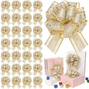 lot 7198 image: Juexica 30 Pcs Large Christmas Pull Bows for Gift Wrapping 6 Inch Waterproof Ribbon Bow for for Valentine Xmas Wrapping Boxes Gift Decorations(White Gold)