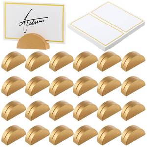 lot 7200 image: Colingmill 24 Pcs Wooden Table Number Stands Wedding Table Name Holder Semicircular Design Place Card Holders with 24 Pcs Tented Cards for Retail Shop Wedding Party Events Decoration(Gold)