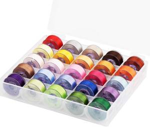 lot 7209 image: Simthread 25pcs Assorted Colors Size A Class 15 (SA156) 60WT Prewound Bobbins Thread with Clear Storage Plastic Box Compatible with Brother Embroidery Thread Sewing Thread Machine DIY