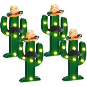 lot 7236 image: Fiesta Mexican Party Decoration LED Cactus Light with Mini Sombrero Straw Hats and Fake Beard Cinco De Mayo May 5th Table Decor Mexican Party Supplies for Fiesta Taco Table Room Bedroom Decor(12 Pcs)