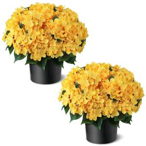 lot 7239 image: FOTEEWL Artificial Hydrangea Flower Topiary Trees - 2 Sets Faux Silk Flower Potted Plant, UV Resistant Fake Outdoor Hydrangea Bush for Front Door, Farmhouse,Garden, Porch Decor (Yellow)