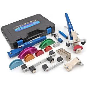 CARVALAX 90° Ratcheting Tube Bender Kit - 7 Color-Coded Aluminum Heads for 1/4" to 7/8" Pipes, Reverse-Bend Adapters & Portable Toolbox, Tube Cutter & Deburring for HVAC/Heating Repair (Blueï¼
