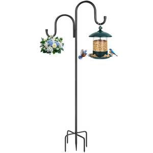 lot 6832 image: 79 Inch Double Shepherds Hooks for Outdoor, Heavy Duty Bird Feeder Pole with 5 Prongs Base for Hanging Lantern, Hummingbird Feeder, Lightweight Plant, Shepherds Hook for Bird Feeders for Outside