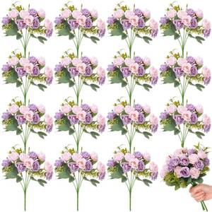 lot 6833 image: Zeyune 16 Bunches 12 Inch Artificial Mini Rose Bouquet 160 Heads Bridal Flower Bouquets Fake Silk Rose Bulk for Valentines Day Wedding Bridal Shower Home Office Garden(Pink and Purple)