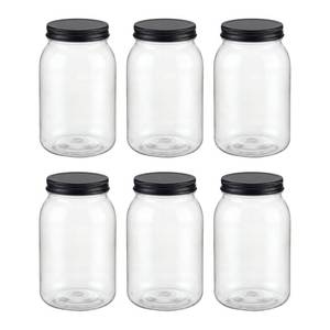lot 6834 image: novelinks 32 oz Clear Plastic Jars with Lids, 6 Pack Large Plastic Mason Jars with Lids 32oz, Reusable Quart Containers for Kitchen Organization (6 Pack,Black)