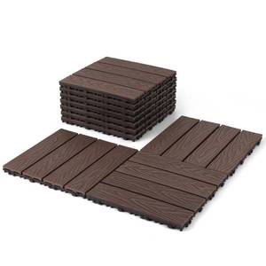Composite Interlocking Deck Tiles Outdoor, 12"x12" Waterproof Decking Tiles Outdoor, Straight Grain Outdoor Deck Tiles for Patio, Balcony, Poolside, 10 Pack, Deep Coffee Color
