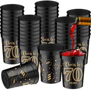 lot 6844 image: Cunhill 40 Pack 70th Birthday Cups Cheers to 70 Years Birthday Party Cups Gold and Black Plastic Stadium Cups for Decorations Party Favors Men Women Wedding Anniversary Supplies(70th, 8 oz)